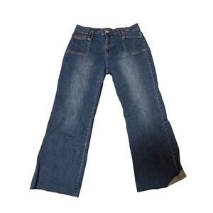 Kunmi Dark Wash Blue Denim Relaxed Fit Wide Leg Cut-Off Jeans Women's Size 16